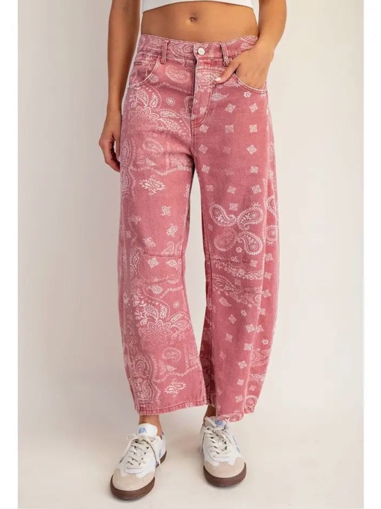 eesome Denim - ee:some Mineral Washed Paisley Printed Barrel jeans size medium NWT